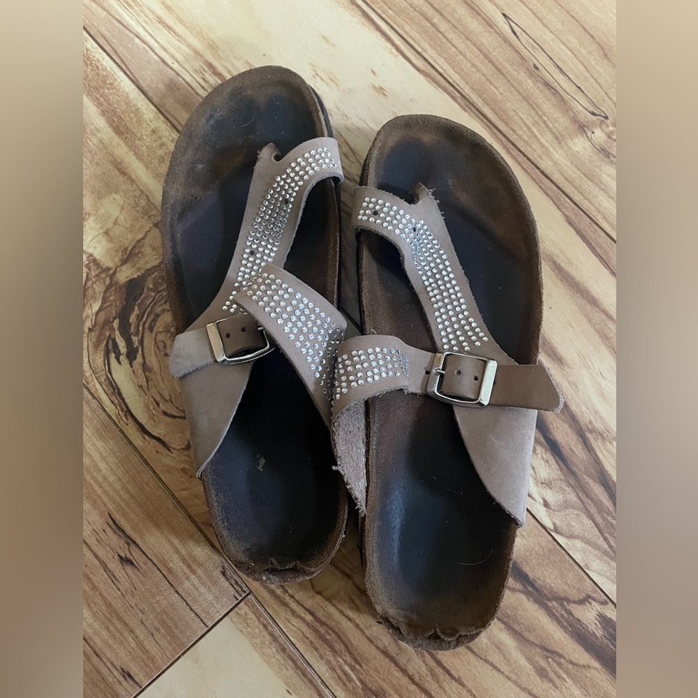 Mephisto used Brown Sandals with Rhinestone Detailing Womens 7.5